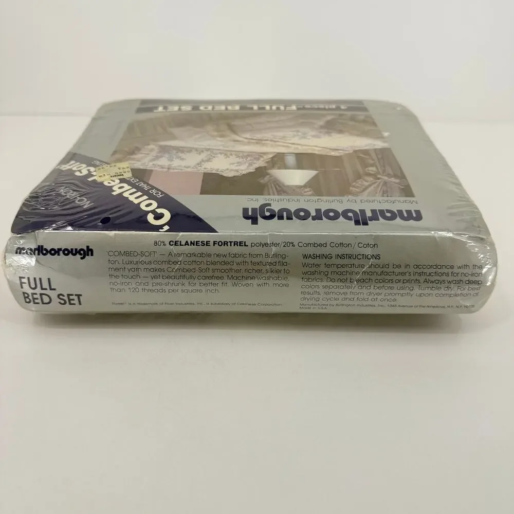 Vintage Marlborough Floral Full Sheet Set Lace Ruffle Combed-Soft 4 Pc NOS USA